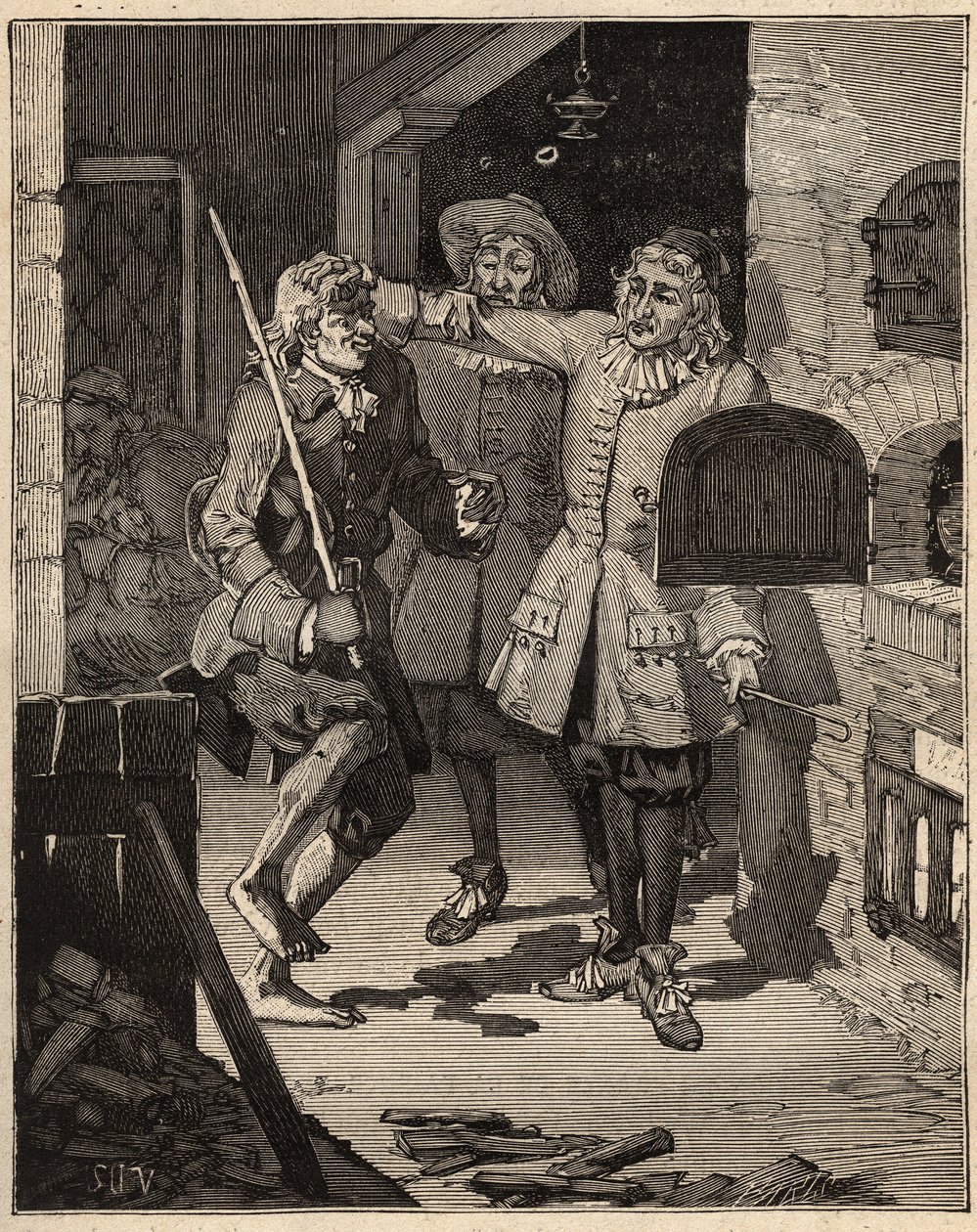 Keramik: rørjord (fin fajance). Englænderen John Astbury (1688-1743) kom til brødrene John Philip og David Elers hus for at stjæle fra dem hemmeligheden bag den nye hvide fajance. Indgravering fra 1885 i "" Les arts et metiers illustres"" af A af Unknown artist