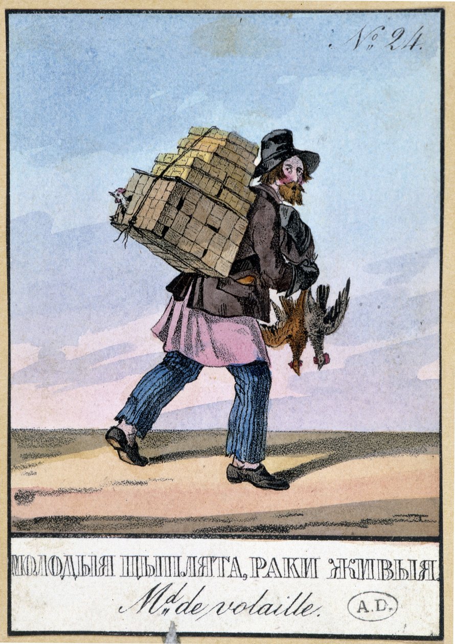 Fjerkræhandler - Gravering af det 19. århundrede af Unknown artist