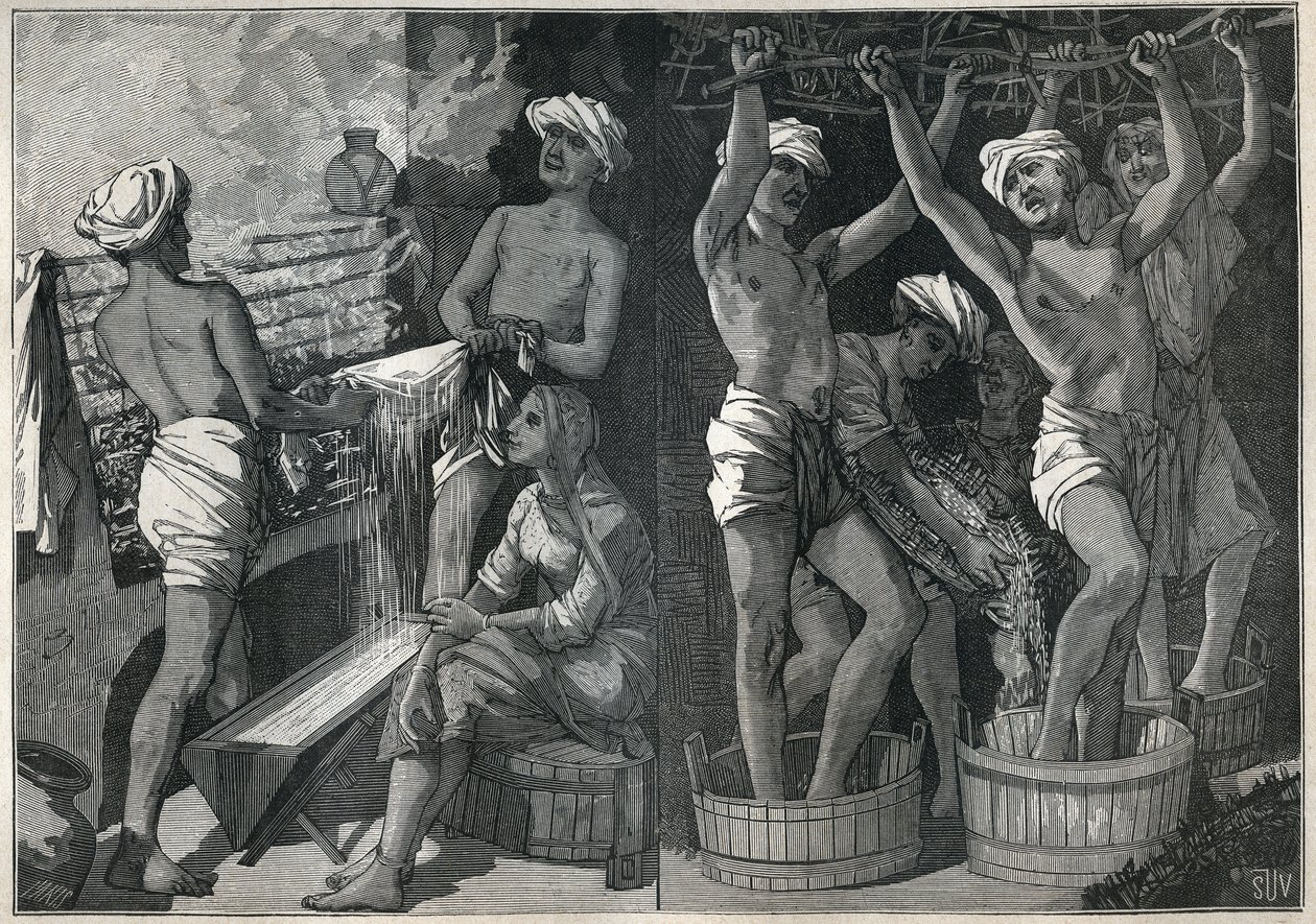 Forberedelse af lak i Indien. Indgravering fra 1885 i "" Les arts et metiers illustres"" af Adolphe BITARD. af Unknown artist