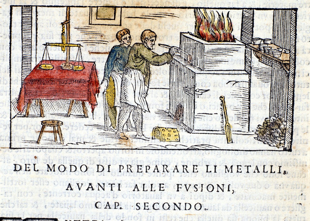 Forberedelse af metal til smeltning - i "Pirotechnia"" af Biringuccio af Unknown artist