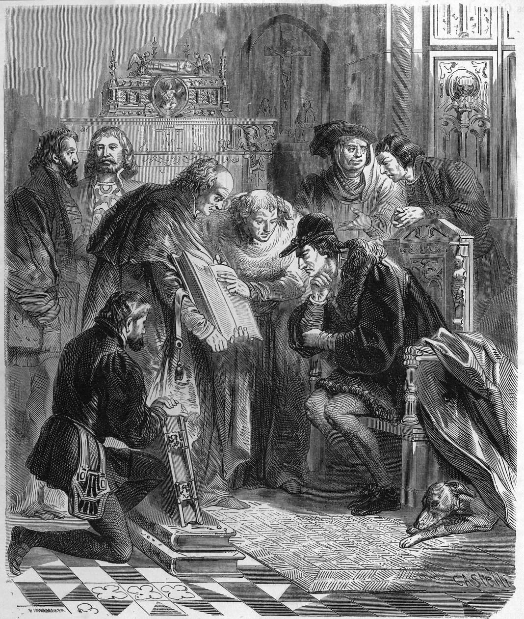 Præsentation af Bibelen trykt til Louis XI (1423-1483), konge af Frankrig. af Unknown artist