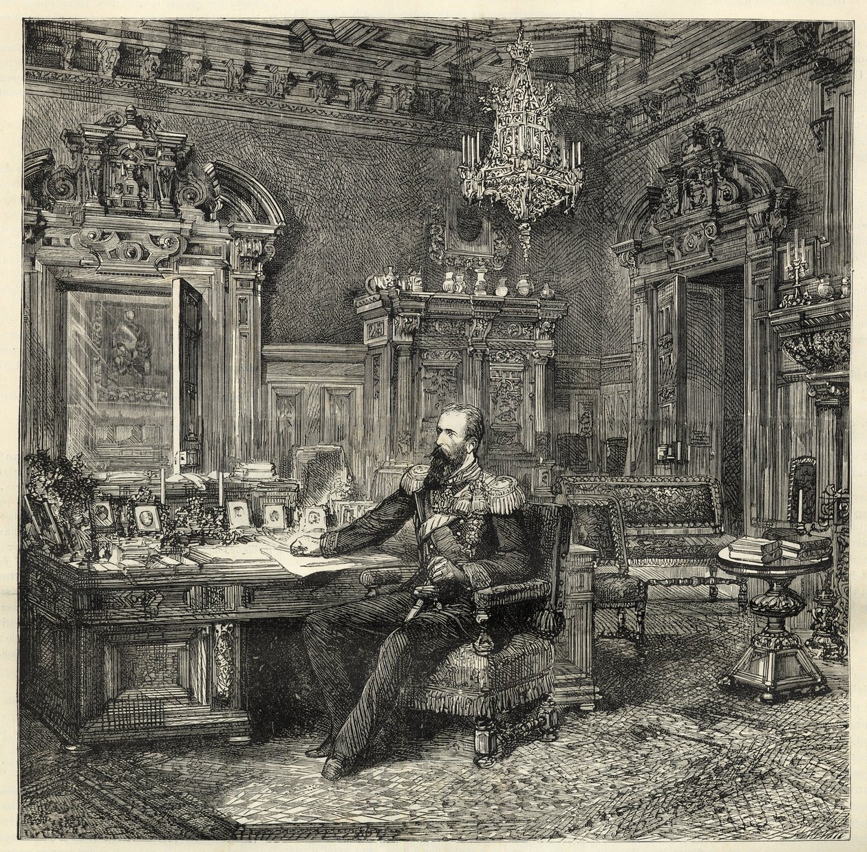 Prins Alexander af Bulgarien (1857-1893), i sit arbejdsværelse - Alexander af Battenberg - Portræt af Alexander I af Bulgarien eller Alexander af Battenberg (1857-1893) i sit arbejdsskab - 1886 - af Unknown artist