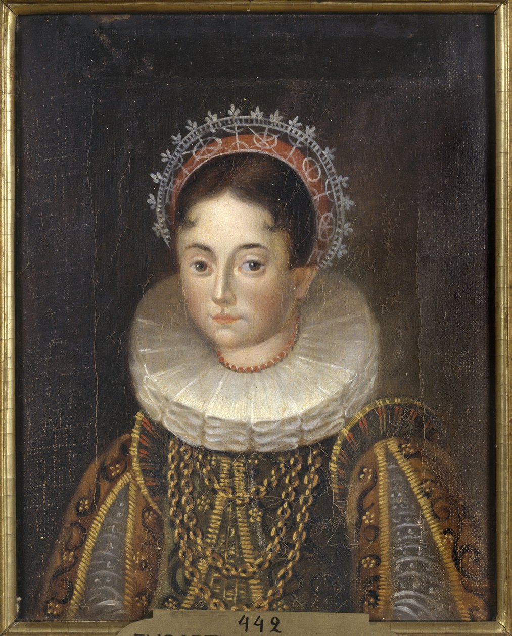 Prinsesse Elisabeth de Suede, hertugindekonsort af Mecklembourg Gadebusch - Portræt af prinsesse Elizabeth af Sverige (1549-1597), hertuginde af Mecklenburg, Anonym . Olie på lærred. Mål: 28x22 cm. Nationalmuseum Stockholm af Unknown artist