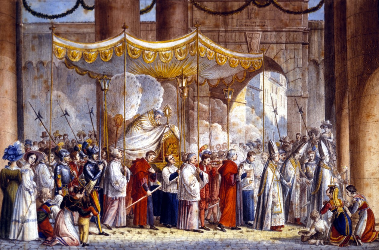 Procession i Rom i 1835 af pave Gregoire XVI (1765 - 1846). af Unknown artist