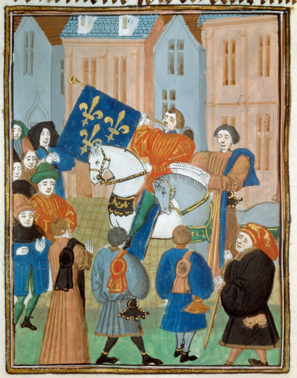 Fredserklæring i Reims den 2. oktober 1435 efter underskrivelsen af Arras-traktaten mellem kong Charles VII og hertugen af Bourgogne Filip III den Gode, der afsluttede borgerkrigen mellem Armagnacs og burgunderne. Miniature fra "" Kings and quee af Unknown artist