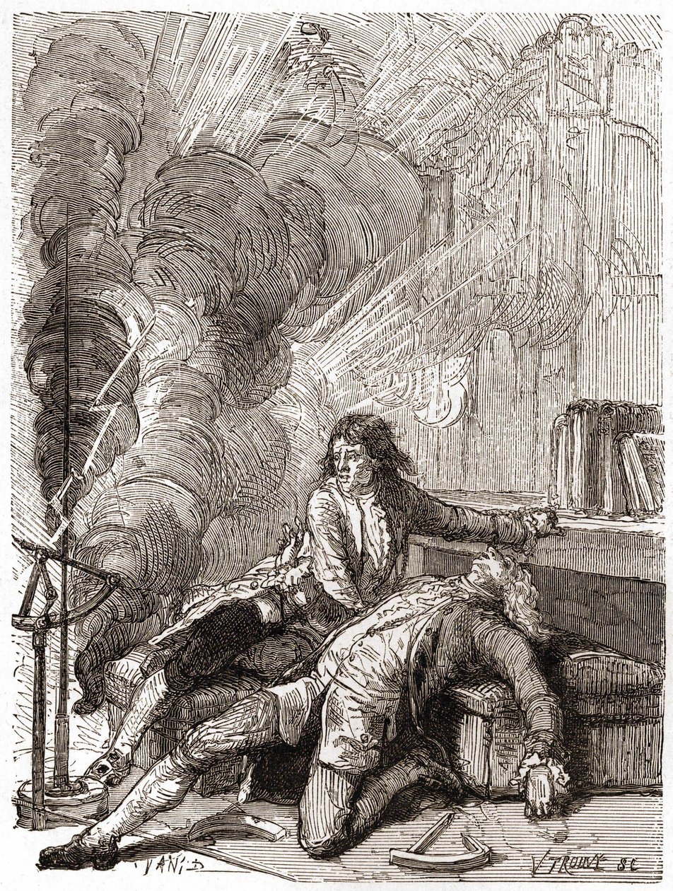 Professor Georges Guillaume Richmann (1711-1753) døde i sit værksted efter et eksperiment med et elektrometer af Unknown artist