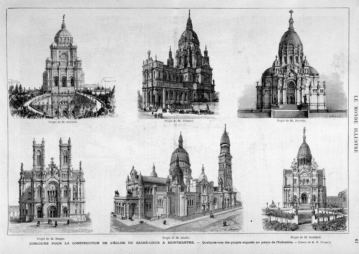 Projekter til konkurrencen i Sacre Coeur-kirken i Montmartre - i "" The Illustrous World"" af 25/07/1874 af Unknown artist