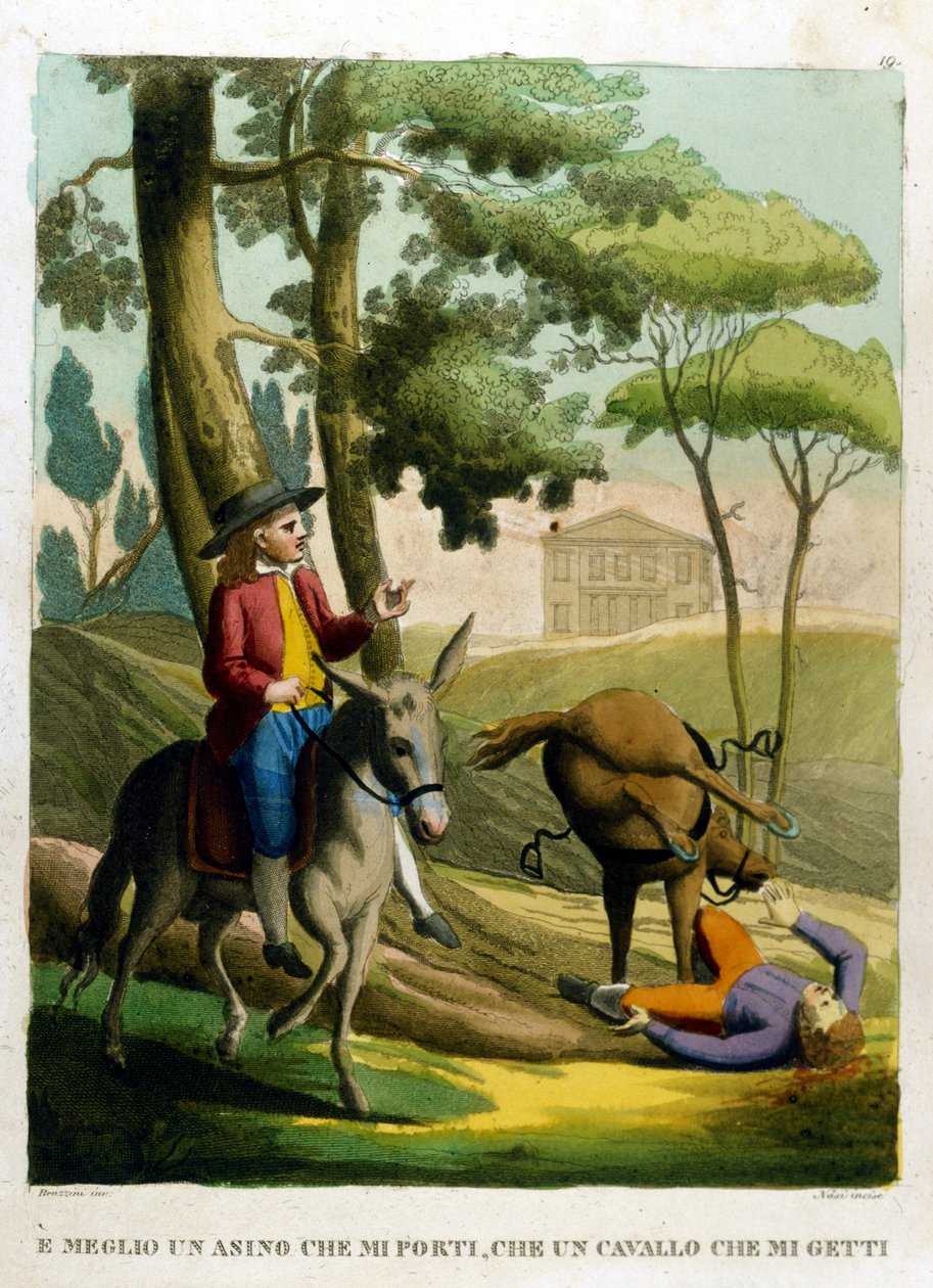 Ordsprog: Bedre at blive båret af et æsel end at kaste af en hest. af Unknown artist