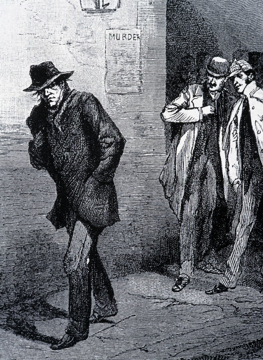 Psykosestemning om natten i Londons gader (på grund af mordene på Jack the Ripper) - slutningen af det 19. århundrede, ca. 1888. af Unknown artist