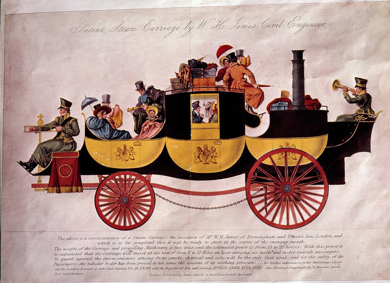 Offentlig transport: repræsentation af et dampskib lastet med passagerer og bagage. Den er designet af ingeniør W.H. James. Litografi af 1828. Dekorativ kunst, Paris af Unknown artist