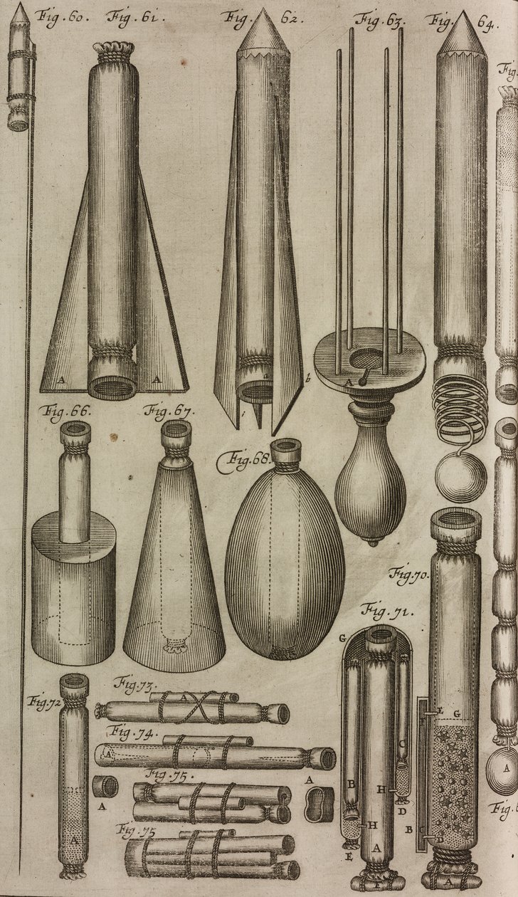Pyrotekniske raketter og instrumenter, kobberstik fra Grand Art d
