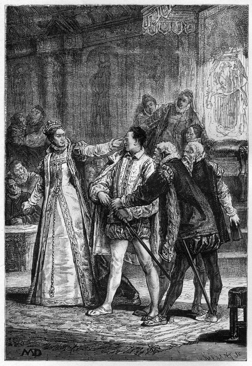 Dronning Elizabeth I af England slår 2. jarl af Essex Robert Devereux af Unknown artist