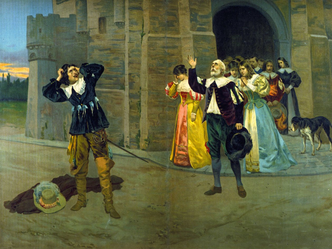 Raimondo annoncerer Lucias død til Edgar i den sidste scene i tredje akt af operaen "Lucie de Lammermoor" (Lucia) af Gaetano Donizetti. af Unknown artist