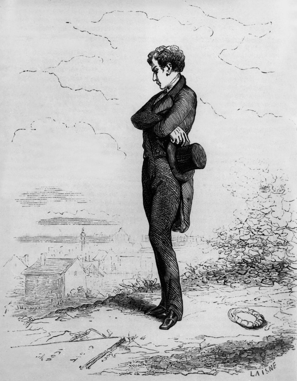 Rastignac er alene tilbage og går et par skridt op på kirkegården. af Unknown artist