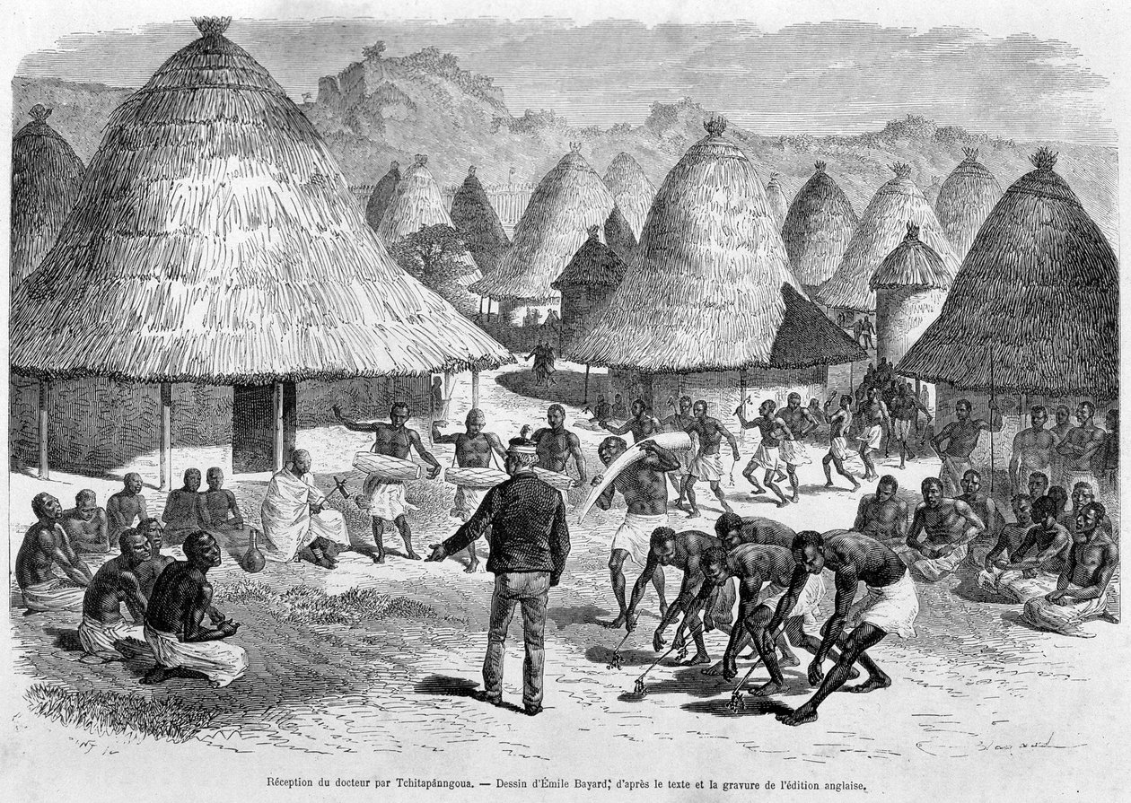 Modtagelse af Dr. Livingstone af Tchitapanngoua - "" Livingstones sidste rejse 1866-1873"" i "" Jorden rundt"", 2. sem. 1875 af Unknown artist