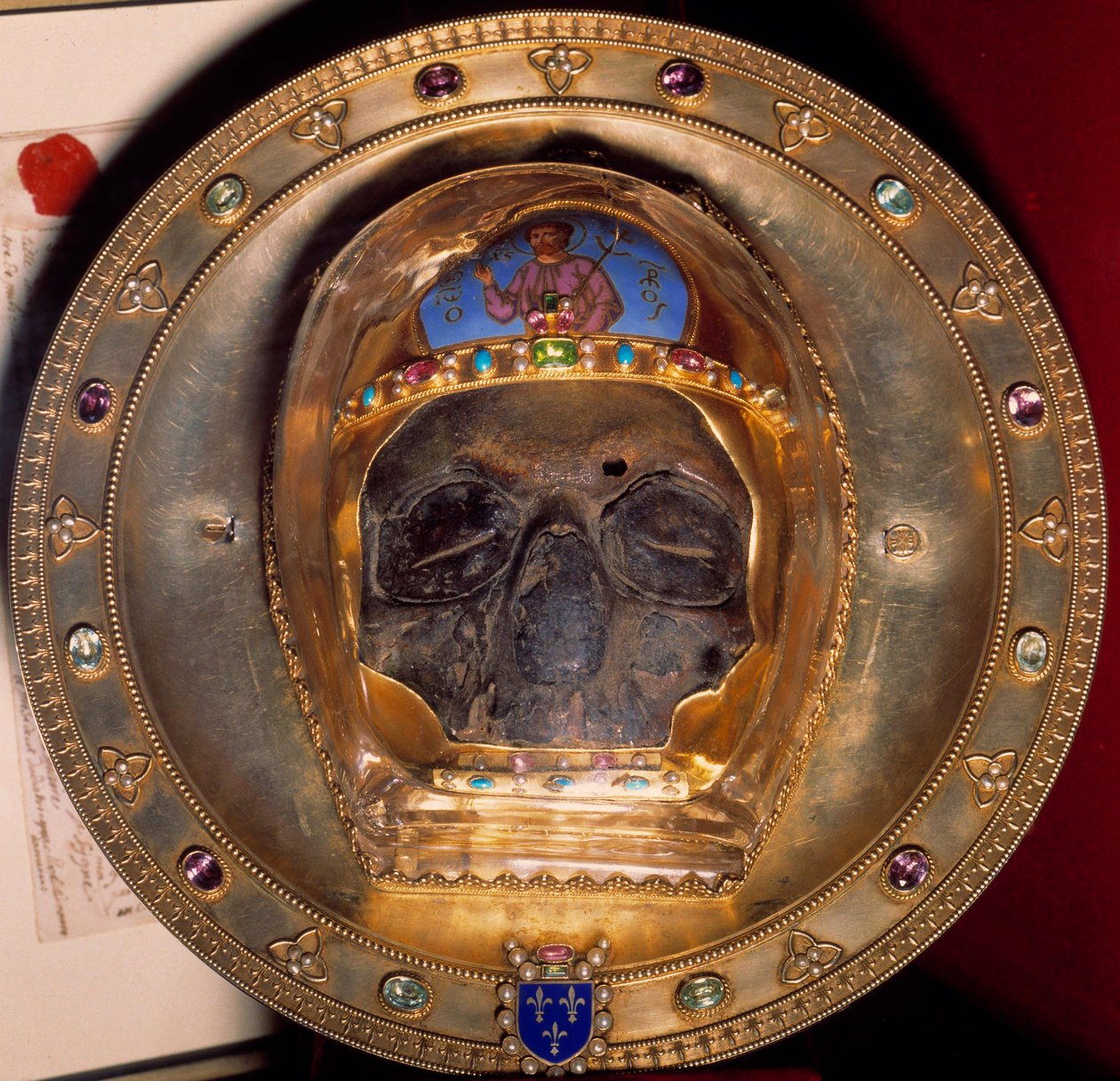 Relikvie: kraniet af St. Johannes Døberen bragt tilbage i 1206 fra det fjerde korstog til Konstantinopel, skattemester for sakristiet i katedralen i Amiens. af Unknown artist