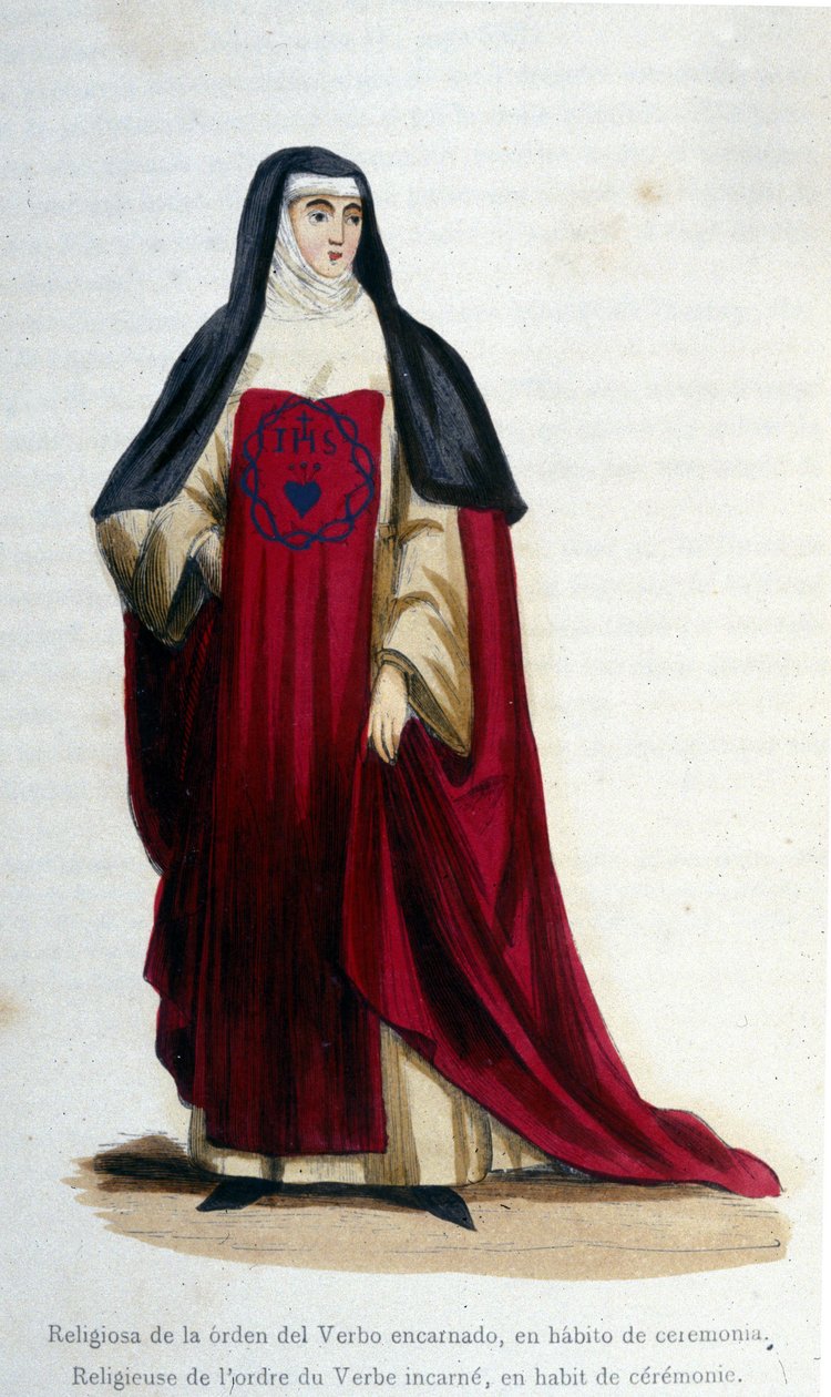 Religiøs af ordenen af verbet inkarnere i ceremoniel påklædning. Gravering fra et album om religiøse ordrer, Paris af Unknown artist
