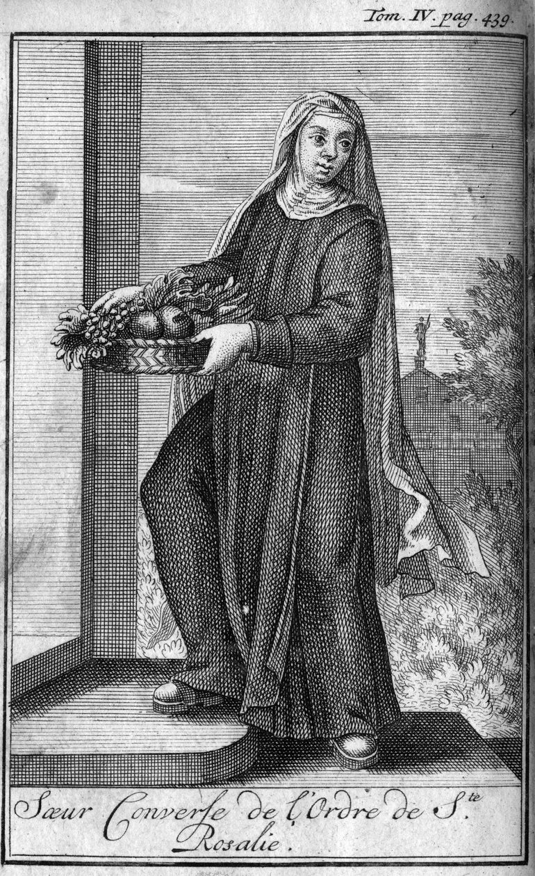 Religiøs orden. Søstre samtaler fra Saint Rosalia-ordenen til Palermo på Sicilien i det 17. århundrede. I "" Historien om militære ordener eller riddere, om de sikre og rutineprægede militser af begge køn, som er blevet etableret indtil nu. Udgave taget af Unknown artist
