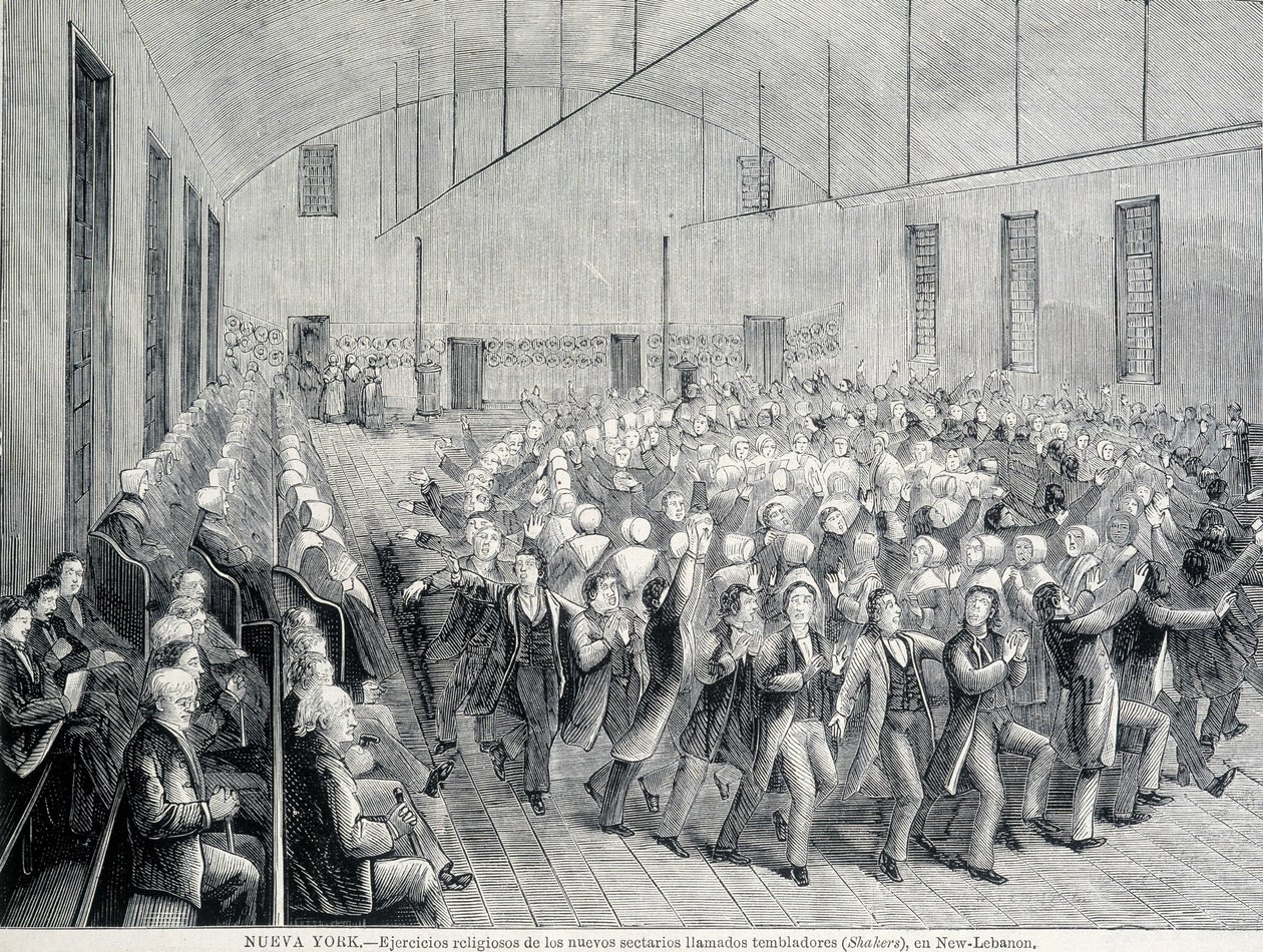 Religiøs procession af Shakers i New York. 1800-tals illustration. af Unknown artist