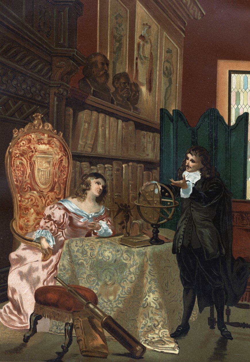 René Descartes (1596-1650) giver undervisning i filosofi til dronning Christine af Sverige (1626-1689), omkring 1649-1650 af Unknown artist
