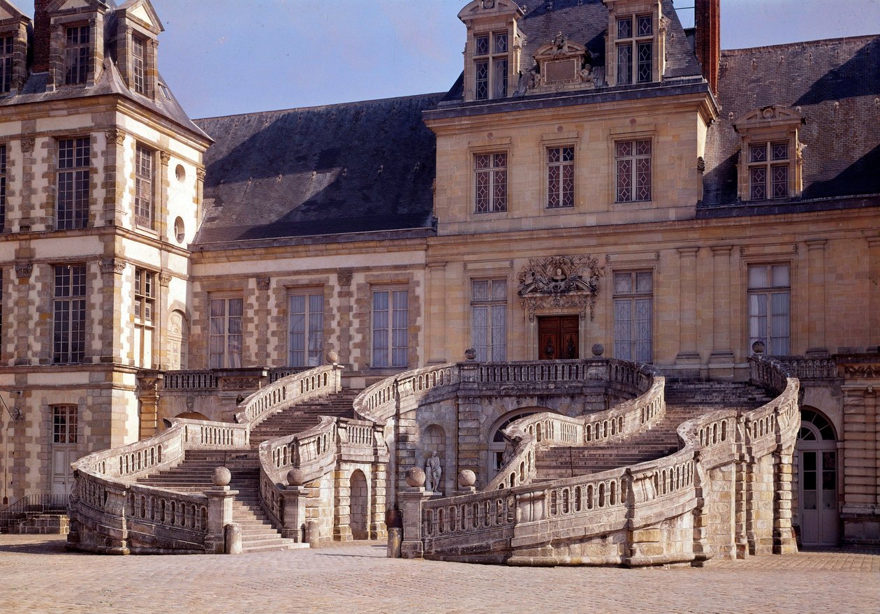 Renæssancearkitektur: den store trappe på slottet Fontainebleau. af Unknown artist