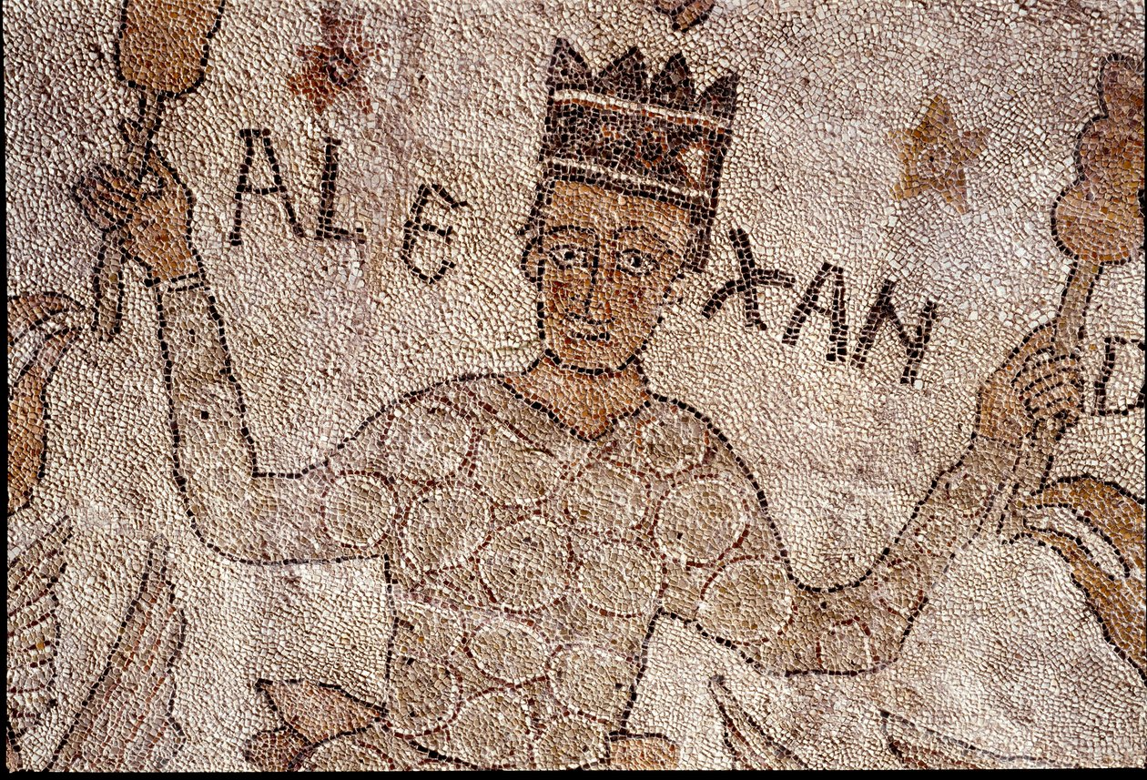 Repræsentation af Alexander den Store (356-323 f.Kr.), konge af Macedoine og erobrer af Persien, omringede indisk fauna under erobringen af Indien. Pantaleones fortov (eller Pantaleon af Unknown artist