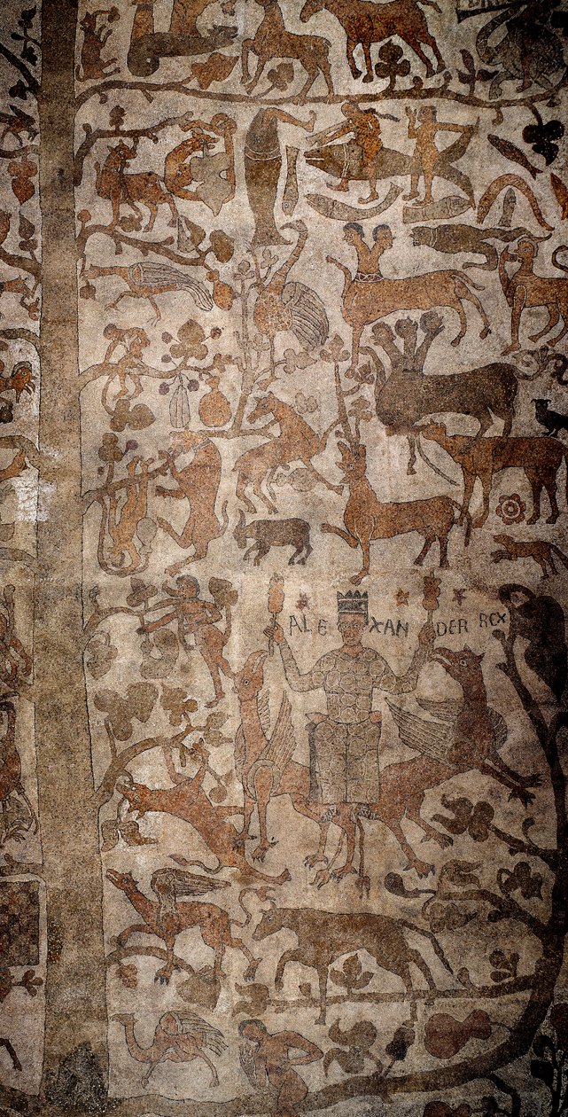 Repræsentation af Alexander den Store (356-323 f.Kr.), konge af Macedoine og erobrer af Persien, omringede indisk fauna under erobringen af Indien, syndfloden, Deucalion og Pyrrha. Pantaleones fortov (eller Pantaleon af Unknown artist