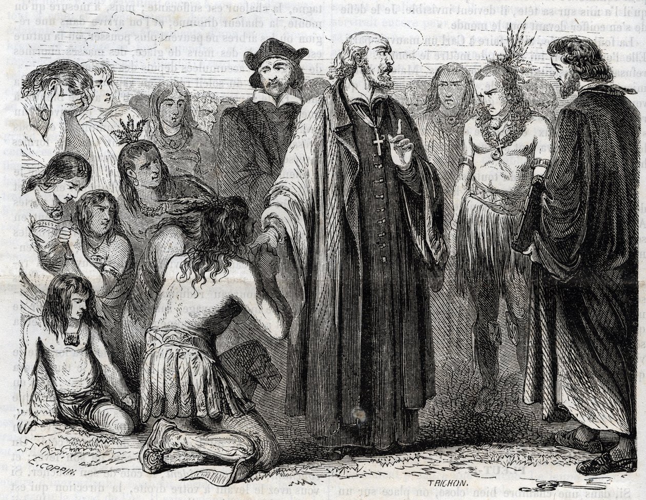 Repræsentation af Bartolome de las Casas (1484-1566) Dominikansk præst, missionær hos indianerne” (Portræt af Bartolome de las casas, dominikanermunk og beskytter af indianerne - gravering af 1860 af Unknown artist