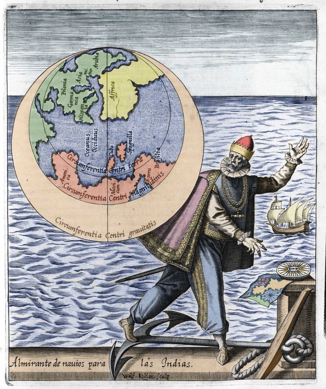 Repræsentation af Christopher Columbus (1451-1506) - i "Nova Tipus Transacto Navigatio Novi Orbi" af Philoponus Honorius af Unknown artist