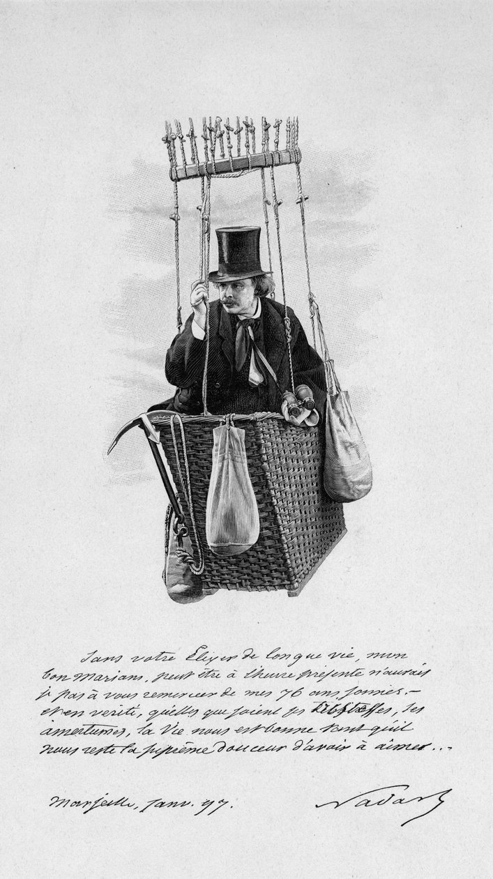 Repræsentation af Felix Tournachon dit Nadar (1820-1910) på nacellen af en ballon. 1897 af Unknown artist