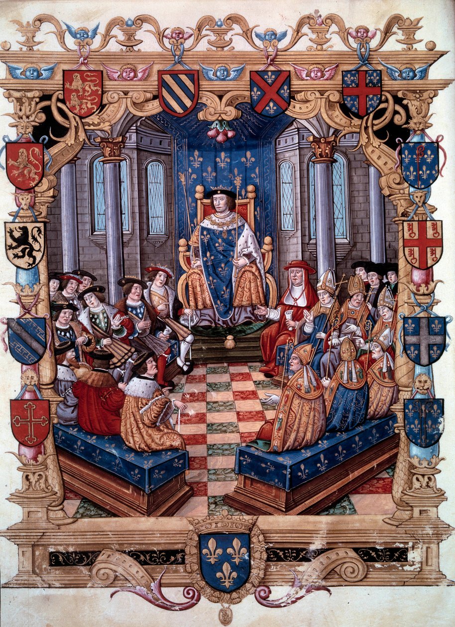 Repræsentation af kong Francois I (1494-1547) omgiver hans tolv jævnaldrende. Fra en miniature. 16. århundrede. Chantilly, Conde Museum af Unknown artist
