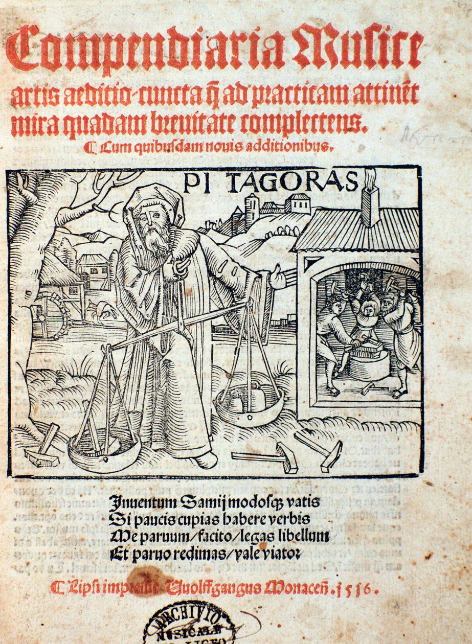Repræsentation af Pythagoras, fra Compendiara musica (1516) af Unknown artist