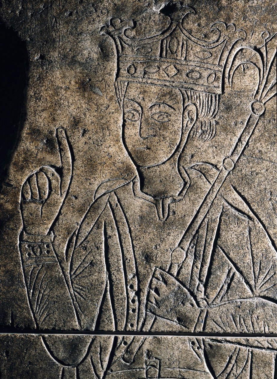 Repræsentation af Sanchez II Garcia (1010-1029), greve af Castilien. Lavrelief skulpturer på graven af klosteret San Salvador, i Ona (Spanien). af Unknown artist