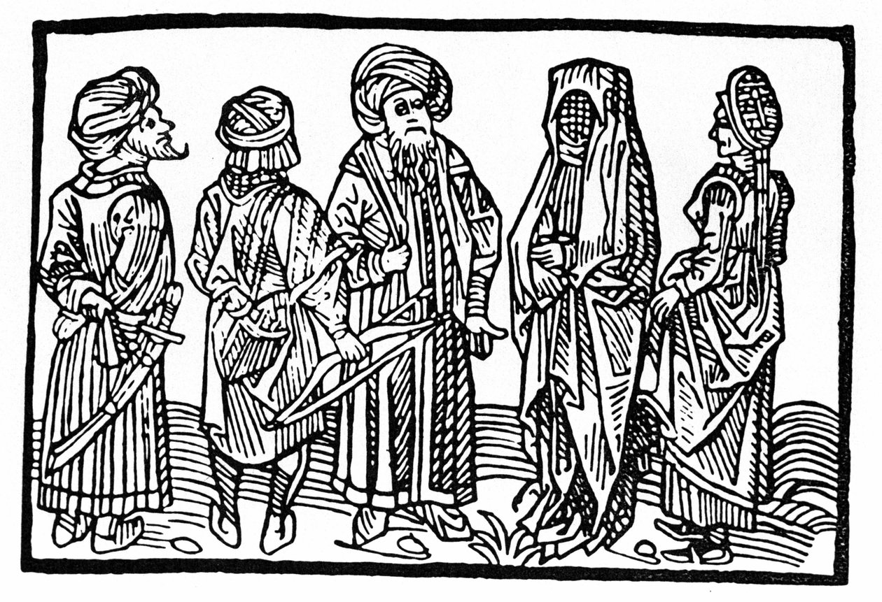 Repræsentation af saracenere, Xylografi af det 15. århundrede. af Unknown artist