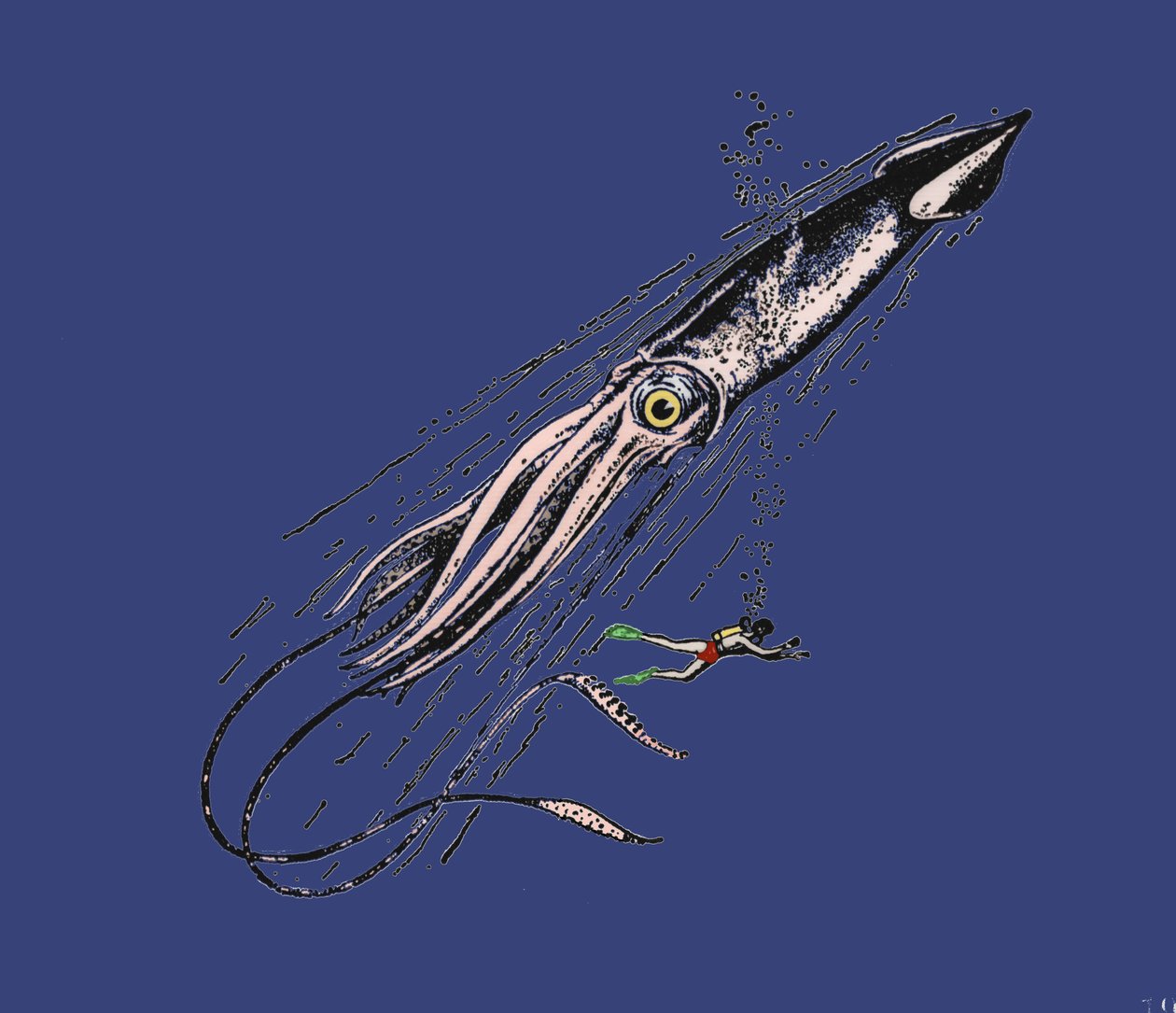 Repræsentation af en kæmpe blæksprutte (Architeuthis) på menneskelig skala. 19. århundrede af Unknown artist