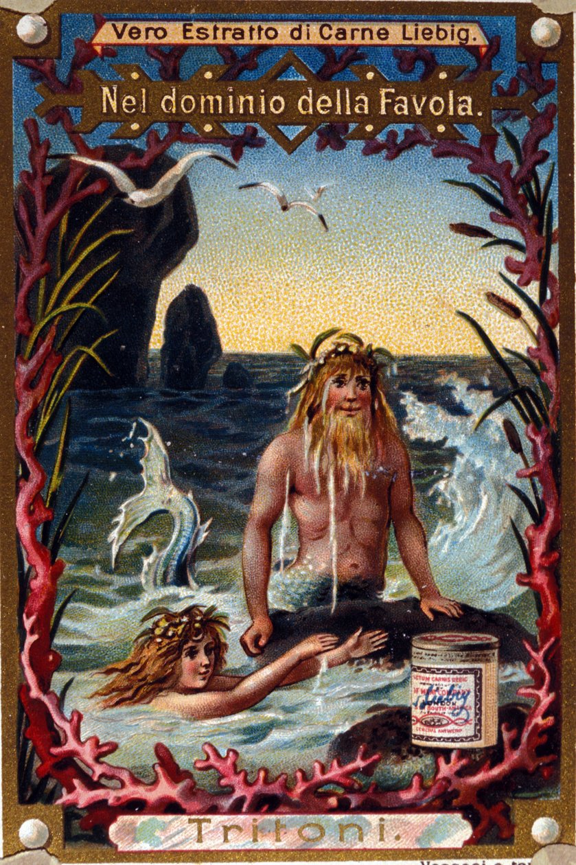 Repræsentation af salamander, legendariske væsner mi man mi fisk. kromolitografi fra det 19. århundrede af Unknown artist