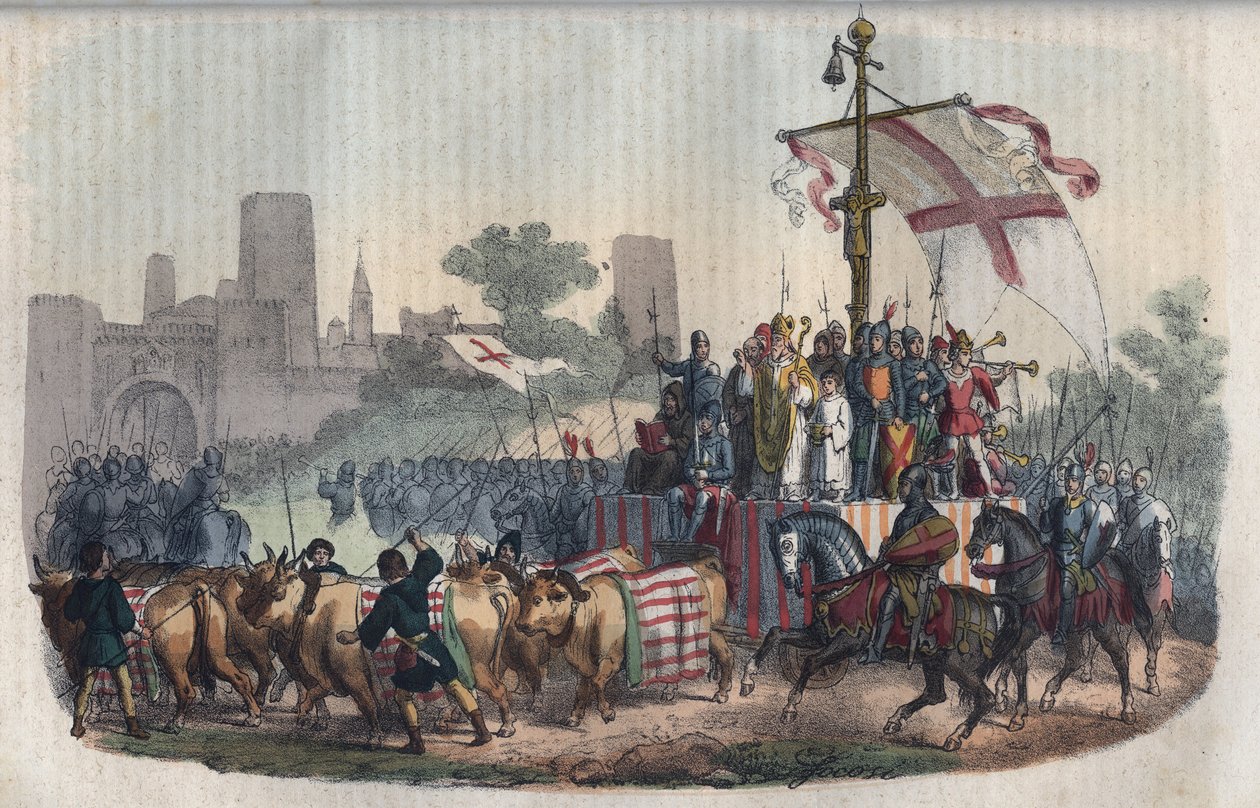 Repræsentation af Carroccio, en stor vogn med byskiltene, og omkring hvilken samlede militserne i kommunerne på Po-sletten, opfundet af arkeveken i Milano Aribert (Ariberto) i 1037 under belejringen af byen af kejser Conrad II. af Unknown artist