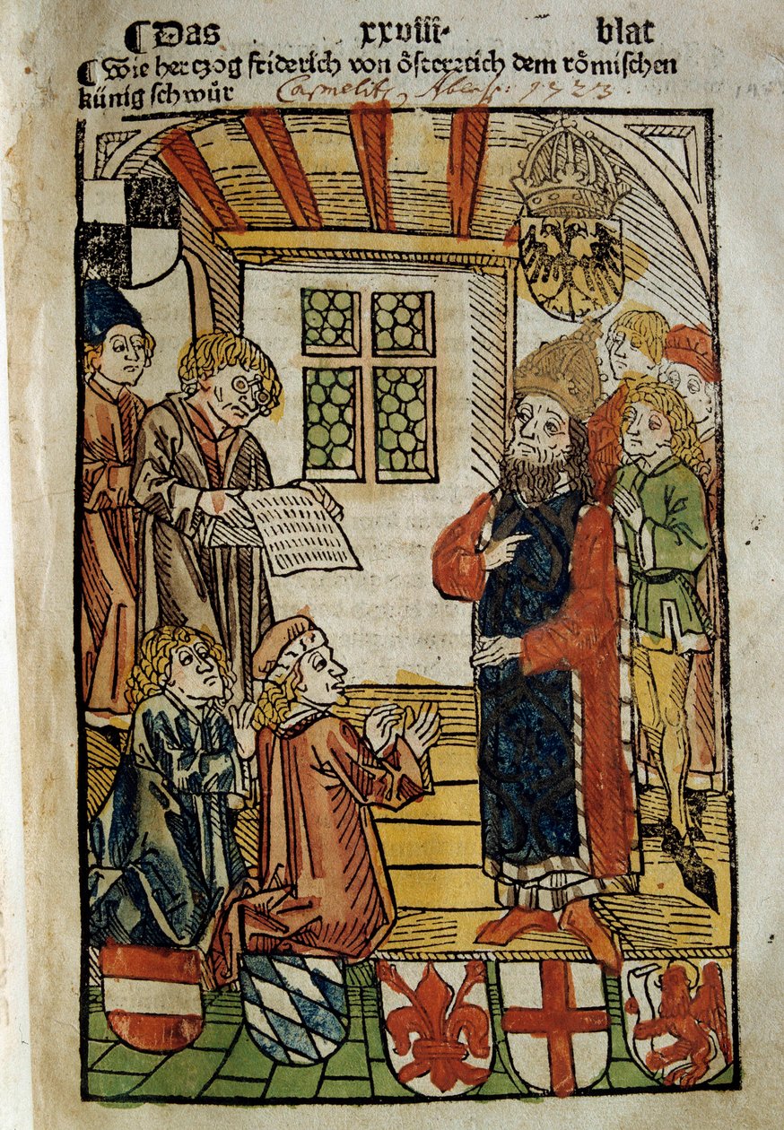 Repræsentation af Konciliet i Konstanz (1414-1418), indkaldt af kejser Sigismund I og modpave Johannes XXIII. Han satte en stopper for Vestens store skisma. Miniature af 1414. Paris. polsk bibliotek af Unknown artist