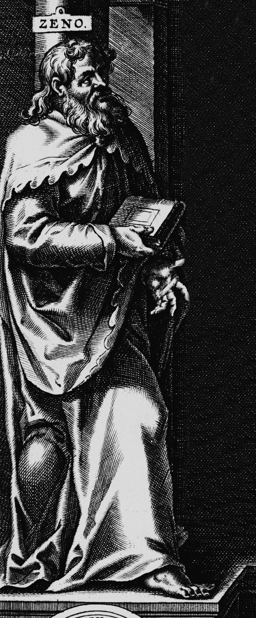 Repræsentation af den græske stoicistiske filosof Zenon (Zeno) de Citium (eller Kition) (335-262 f.Kr.)"" Indgravering fra frontispice af "Philosophical Works" af Seneque af Unknown artist