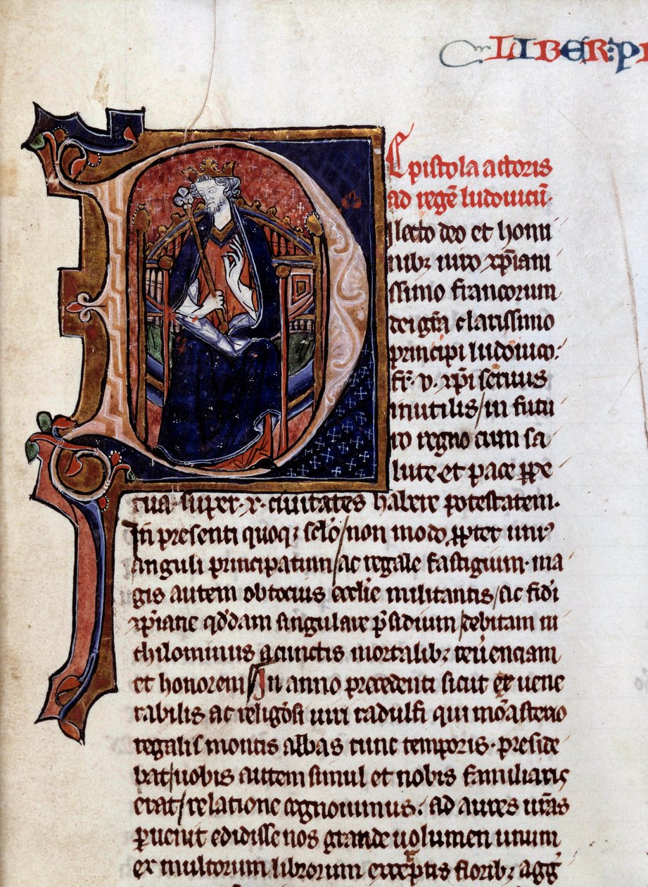 Repræsentation af kongen af Frankrig Saint Louis (eller Louis IX) (1214-1270). Miniature taget fra "" Historiens spejl"" (Speculuum Historiale) af Vincent de Beauvais (1190-1267), Dijon, Kommunalbibliotek af Unknown artist