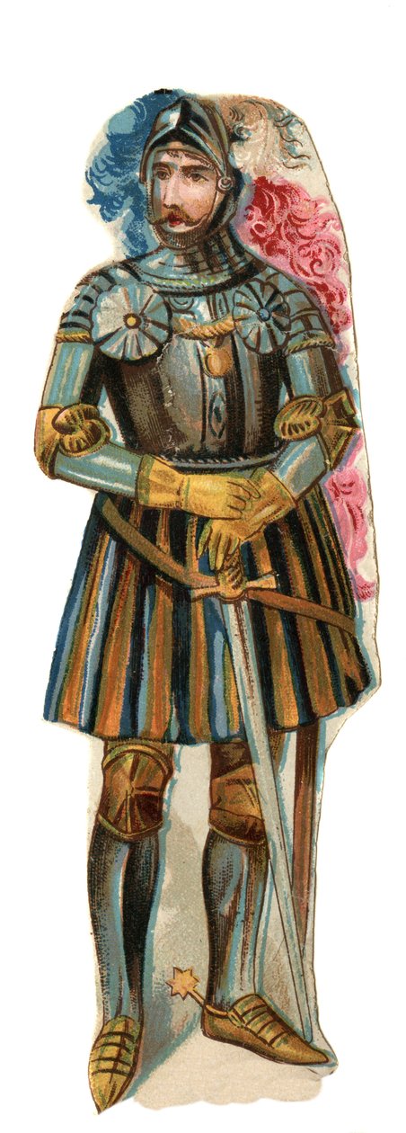 Repræsentation af ridderen Pierre Terrail, Lord of Bayard (1476-1524) Chromolithography, slutningen af det 19. århundrede. af Unknown artist