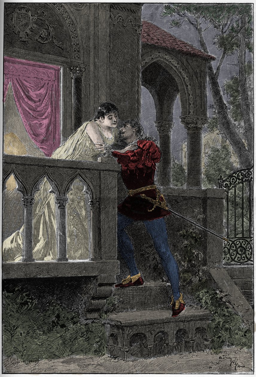 Repræsentation af Operaen "" Romeo et Juliette"" af Hector Berlioz spiller på Paris Opera. Stik fra 1888. af Unknown artist
