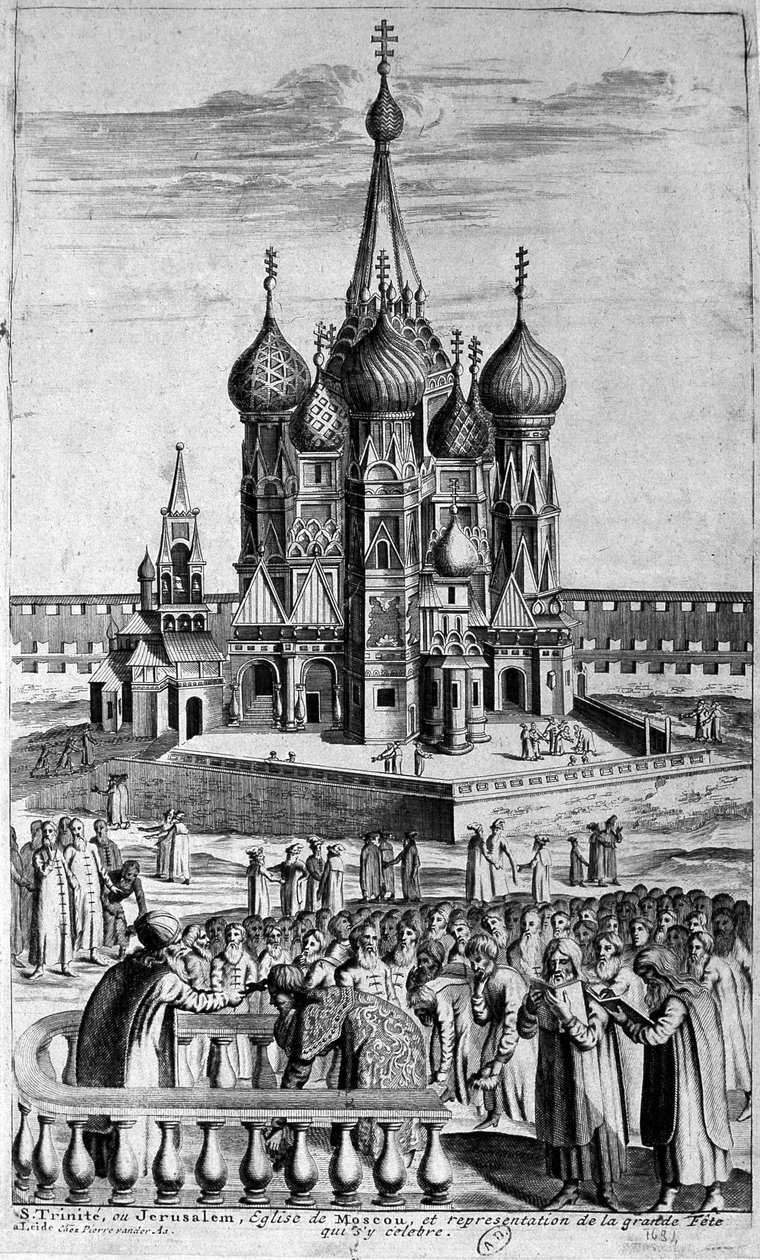 Repræsentation af Treenighedskirken i Moskva i en gravering fra det 17. århundrede. af Unknown artist