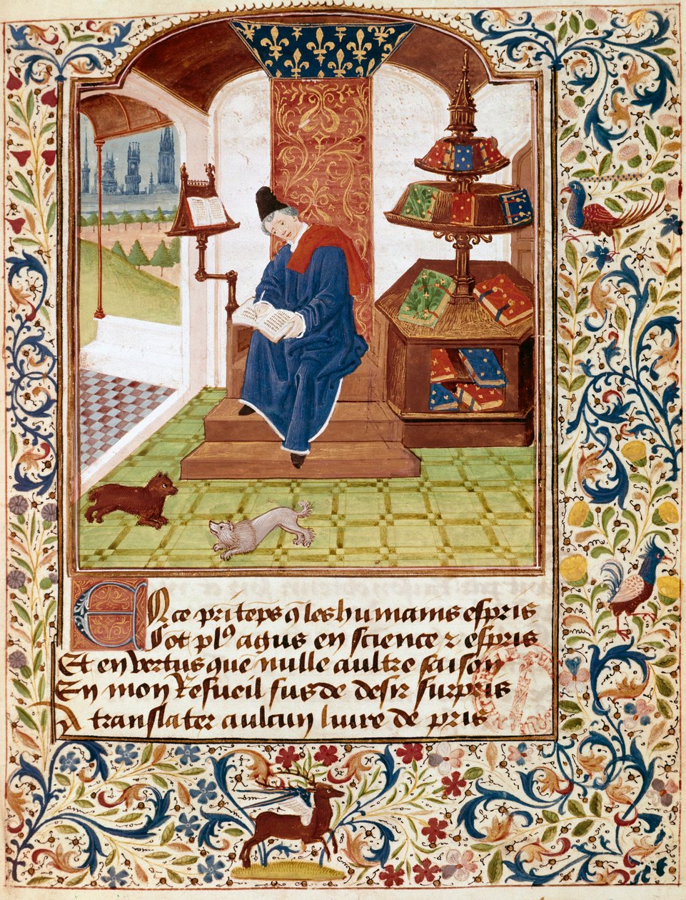 Repræsentation af forfatteren, der skriver på sit kontor Miniature fra "Blomster af alle dyder" eller "Dydernes rosenkrans"" (Ms 291) 1460 Musee Conde, Chantilly af Unknown artist