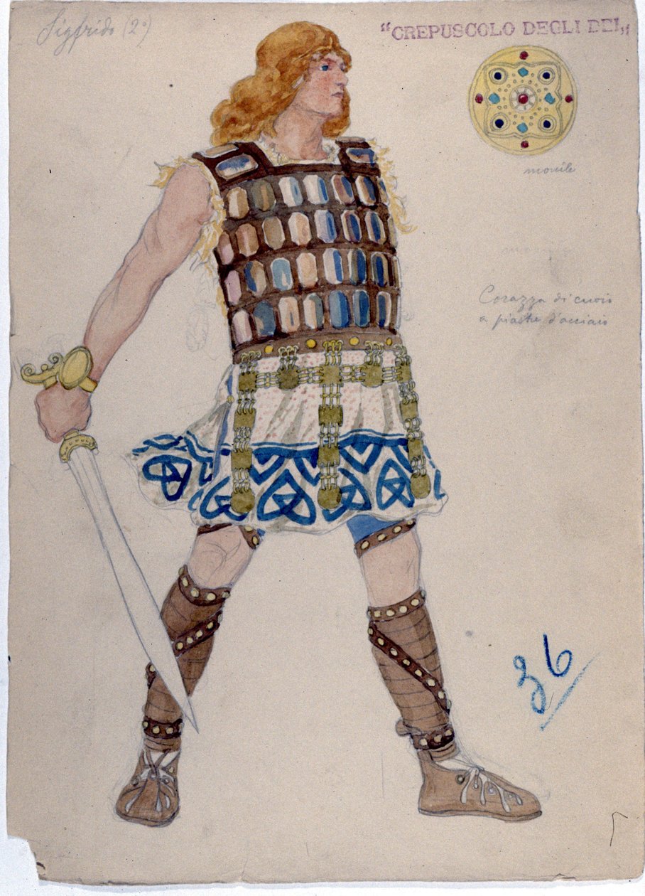 Repræsentation af karakteren "" Siegfried"" for "" The Twilight of the Gods""". “Der ring des Nibelungen” af Unknown artist