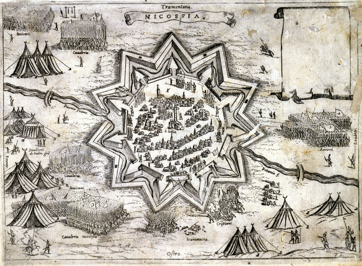 Repræsentation af belejringen af Nicosia på øen Cypern i 1191 under det 3. korstog af Richard Lion Heart. 16. århundrede. af Unknown artist