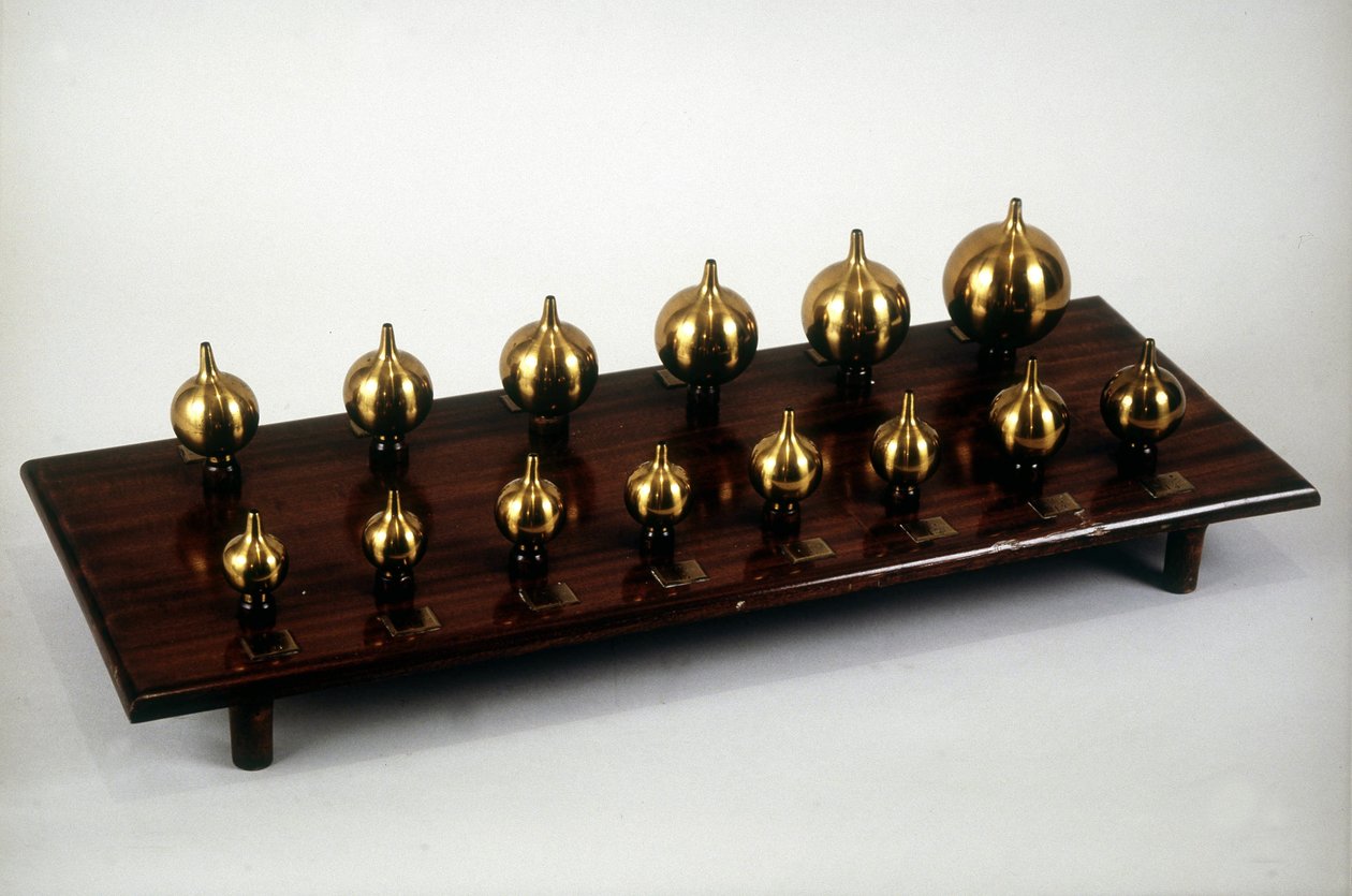 Resonator af Hermann Ludwig Ferdinand von Helmholtz (1821-1894), tysk fysiker og fysiolog. Dette instrument bruges til at studere mekanismerne for at høre, analysere og syntetisere lyde. af Unknown artist
