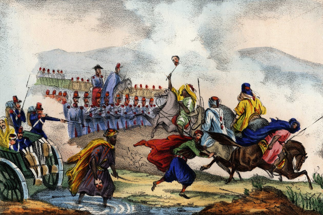 Arabernes pensionering foran pladsen dannet af den franske hær af Afrika i Konstantin i 1837. I "" Storia d