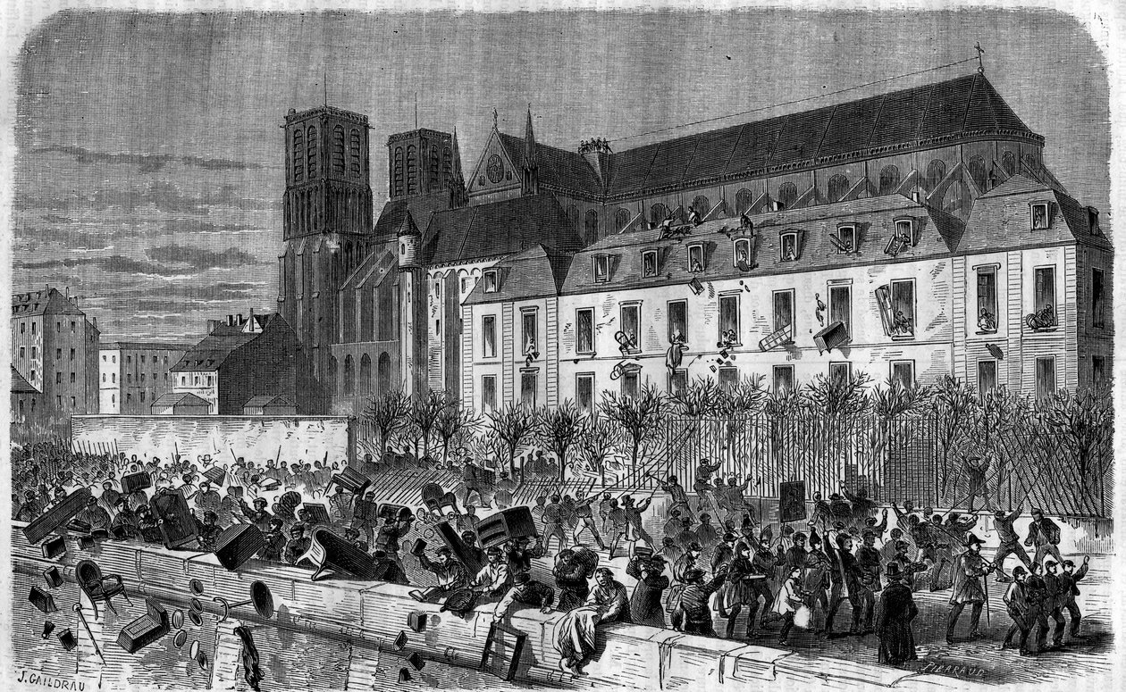 Revolutionen i 1830: Plyndringen af Archeveche i Paris den 15. februar af Unknown artist