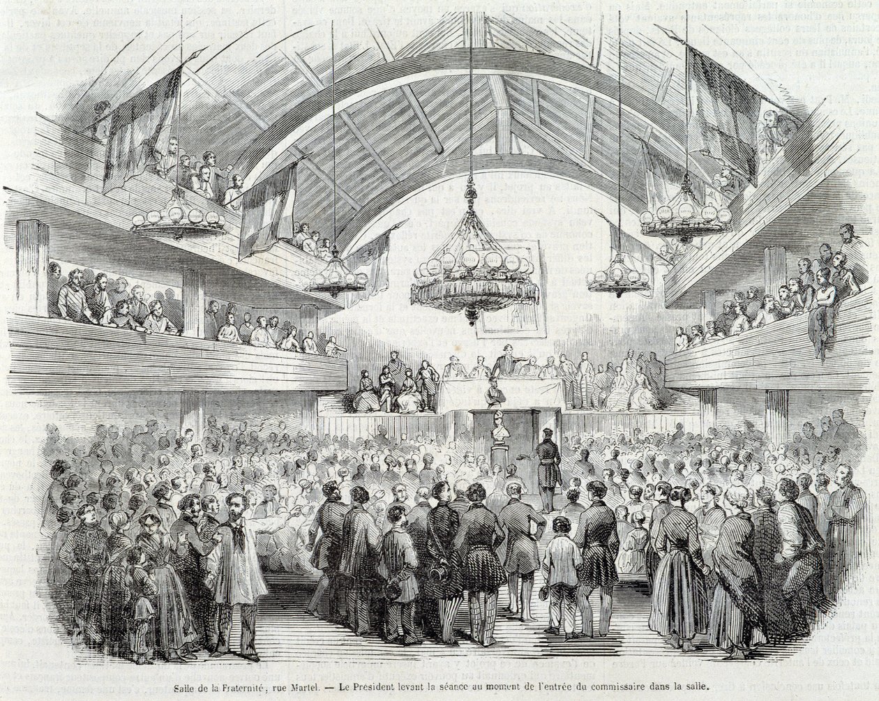 Revolution i 1848: Brotherhood Hall, Rue Martel, præsidenten udsatte mødet ved indgangen til kommissæren i lokalet af Unknown artist